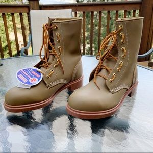 Tan genuine leather steel toe army boots